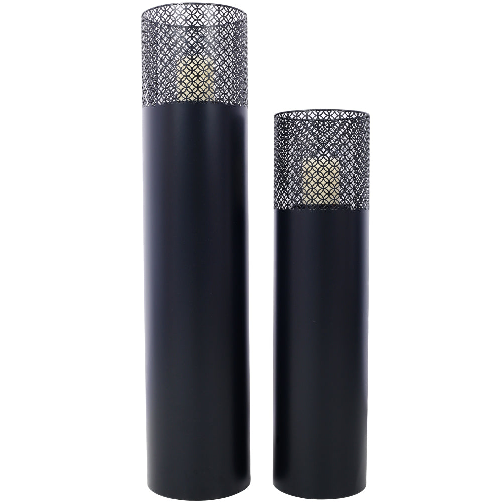 Lantern Column, Set of 2, Decorative Column for Garden in Industrial Design, Lantern for Outdoor and Indoor, Lantern Including Candles, Oriental, 37 1/2+ 29 1/2 in