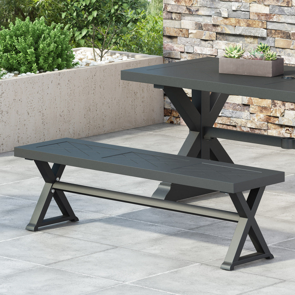 Outdoor Dining Bench, Antique Matte Black