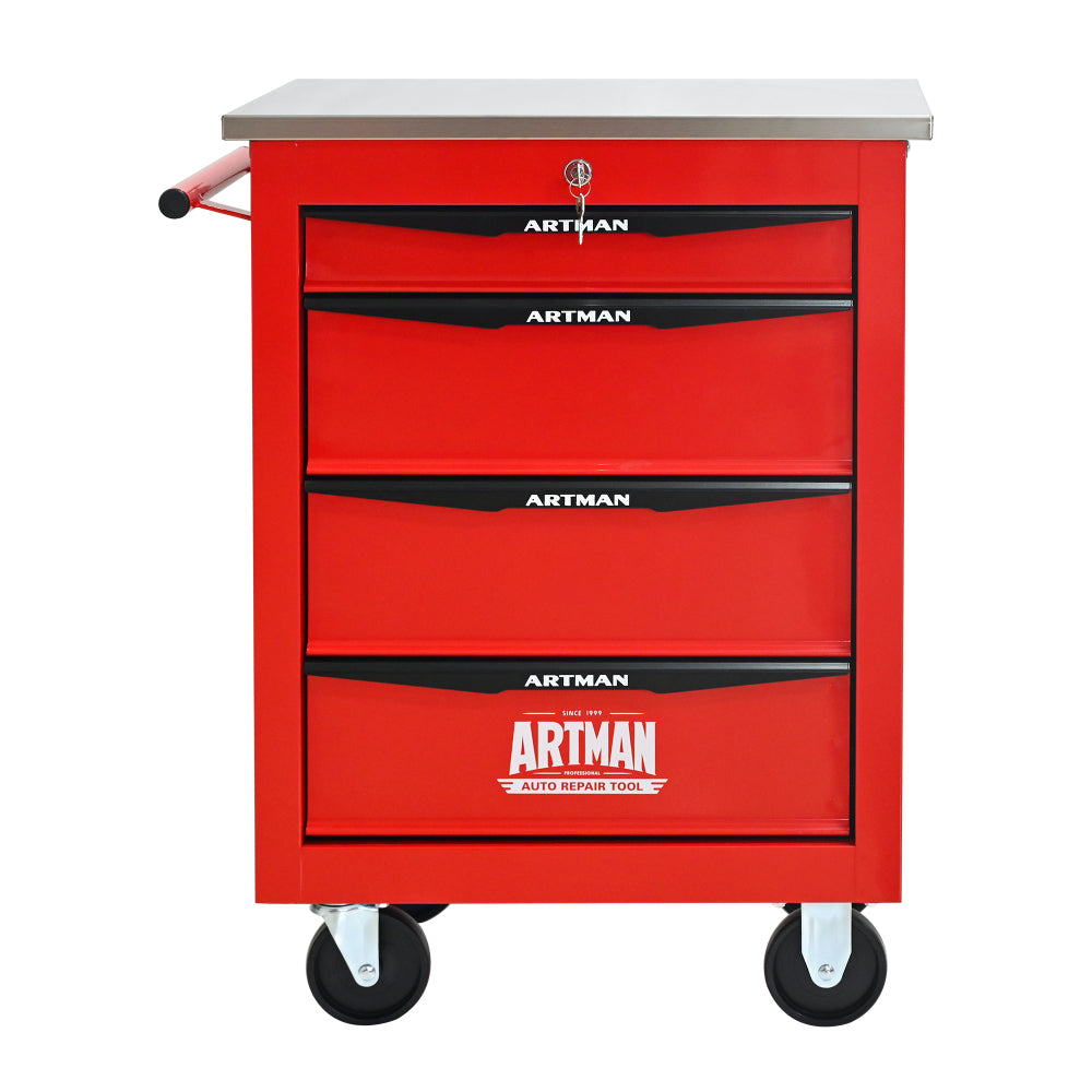 4 Drawers Multifunctional Tool Cart with Wheels,Metal Rolling Tool Cart Storage for Garage Workshop Warehouse Repair Shop--With Stainless Steel Roof- BLACK&BLUE