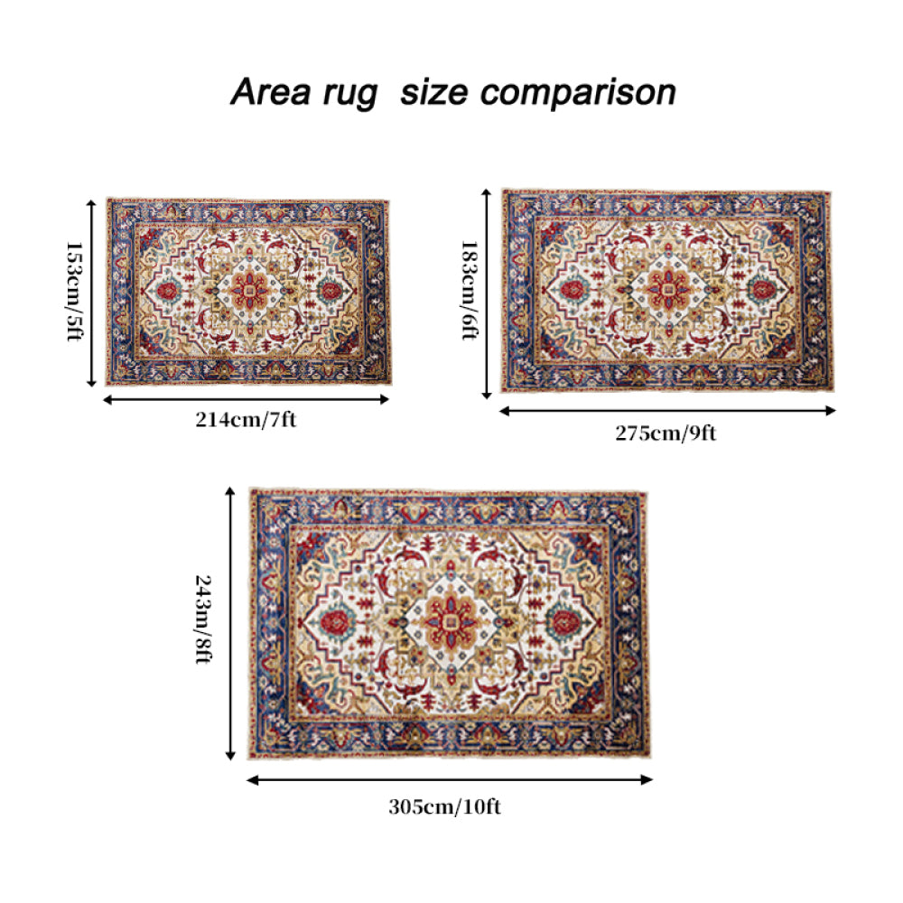 Area Rug 5x7 Vintage Bohemia Large Persian Non-slip Washable Rug For Living Room Kitchen Bedroom Living Room Flower Design Blue/Gold