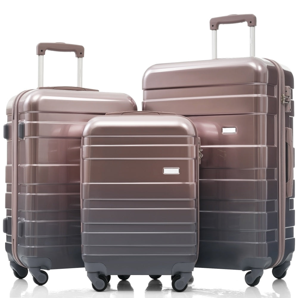 Luggage Sets New Model ABS Hardshell 3pcs Clearance Luggage Hardside Lightweight Durable Suitcase sets Spinner Wheels Suitcase with TSA Lock 20''24''28''( light brown)