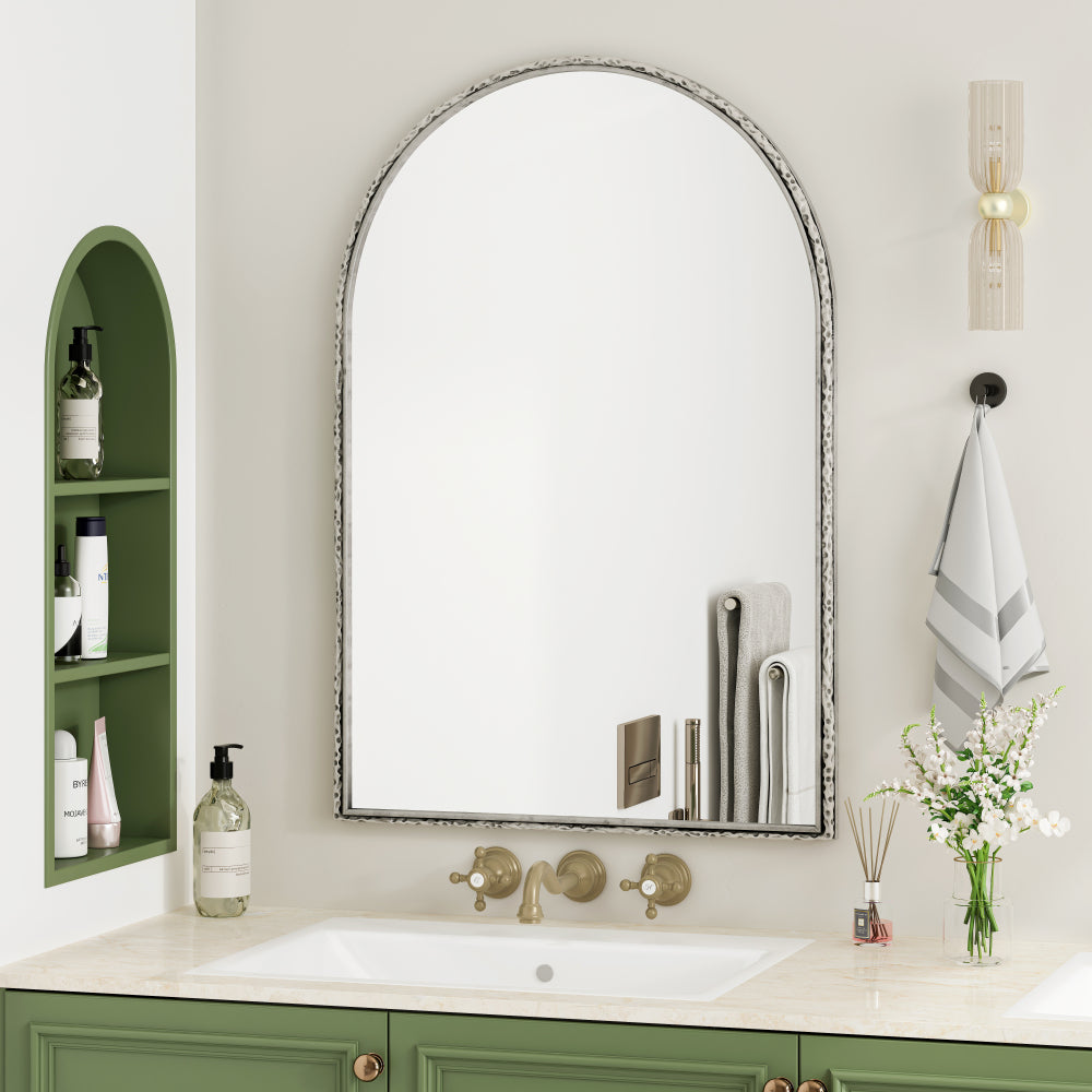 Iron Art Arch Vintage Vanity Mirror, Wall Hanging, Placed On The Table, Suitable For Living Room, Bedroom, Bathroom (Silver)
