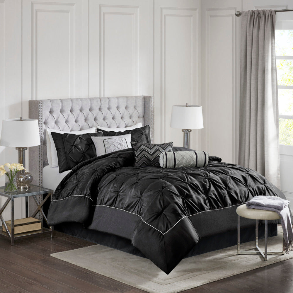 7 Piece Tufted Comforter Set Taupe King