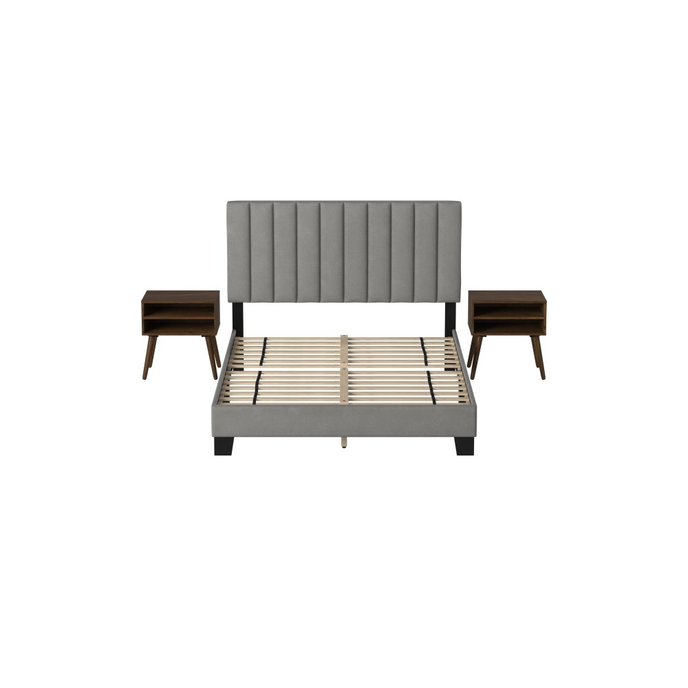 Coyote King Bed W/Carroll Grey w/Two End Table (3A Packing)