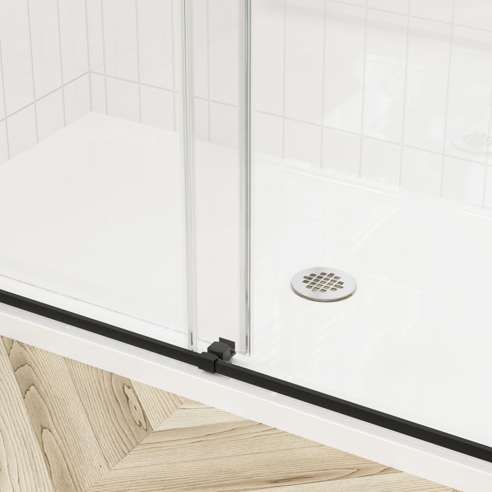 56-60 in. W x 76 in. H Sliding Frameless Soft-Close Shower Door with Premium 3/8 Inch (10mm) Thick Tampered Glass in Matte Black 03A42-6076
