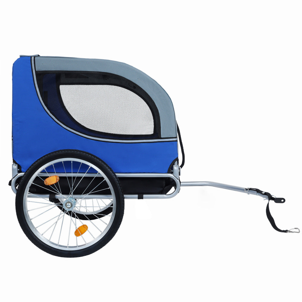 Large Folding Bike Trailer for Dogs – 66LB Capacity All-Terrain Pet Carrier, Durable Steel Frame for Cycling, Jogging, Camping & Outdoor Adventures, Blue- Grey