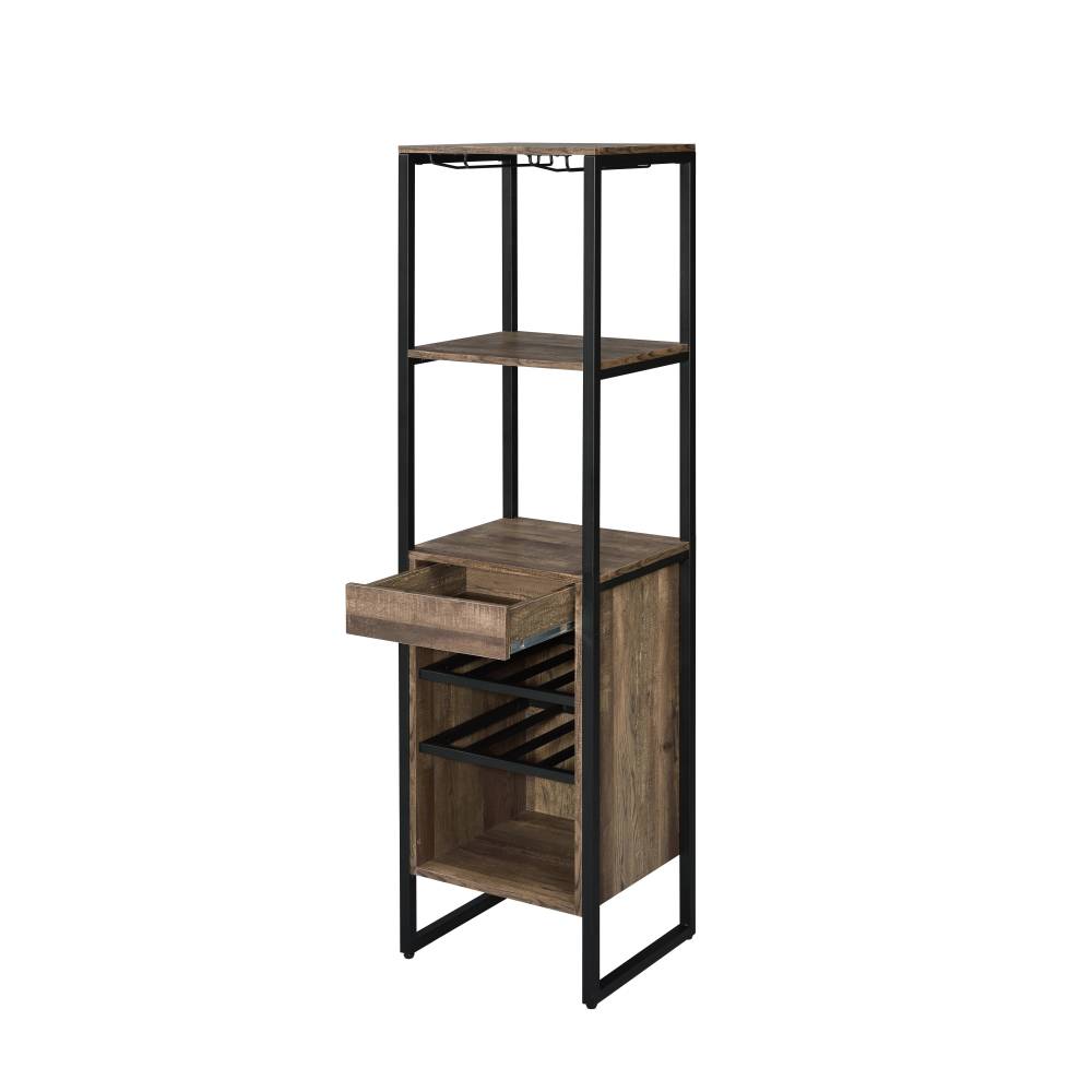 Weathered Oak and Black Wine Rack with 1 Drawer
