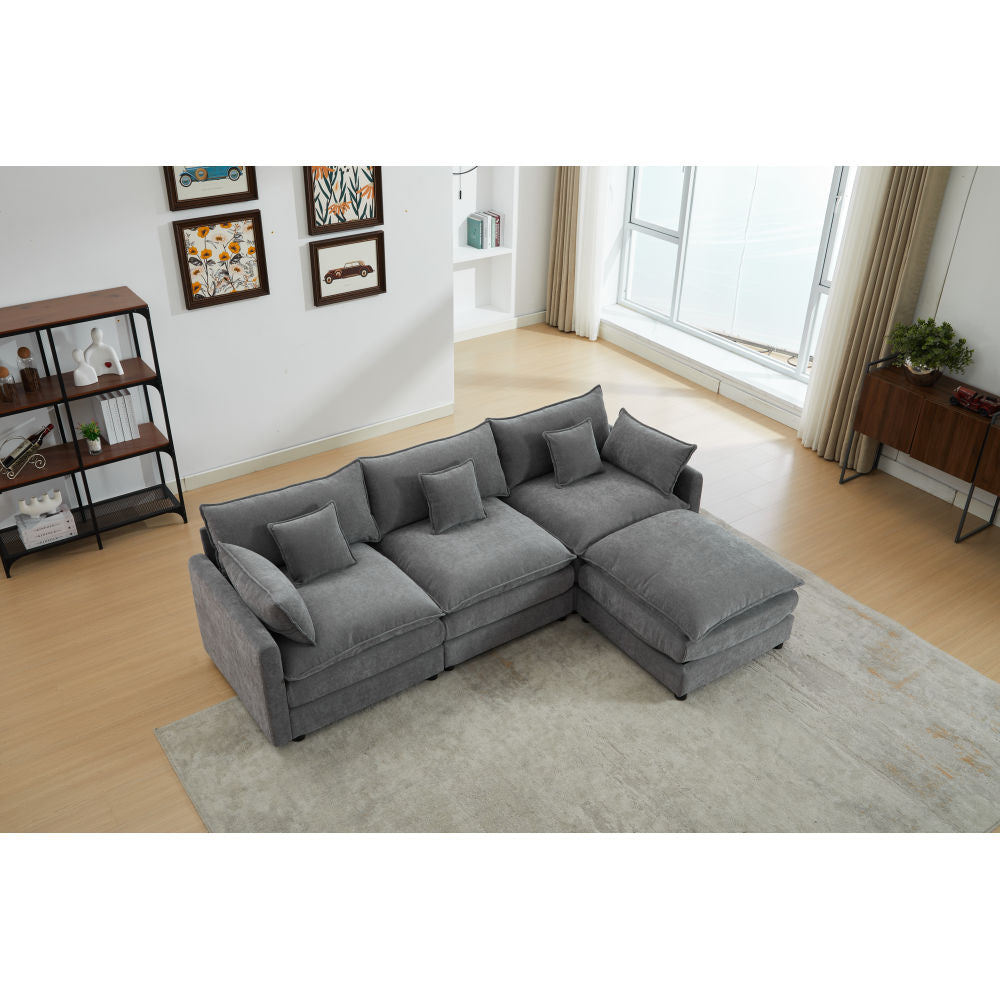 Modular Sectional Sofa, 3-Seater Sofa with Ottoman, Modern L-Shaped Sofa for Living Room Bedroom Apartment
