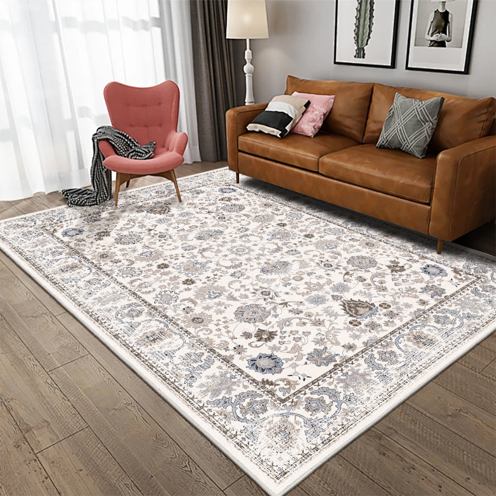 Area Rug 6x9 Vintage Bohemia Non-slip Washable Rug For Living Room Kitchen Bedroom Living Room Flower Design Light Khaki/Beige