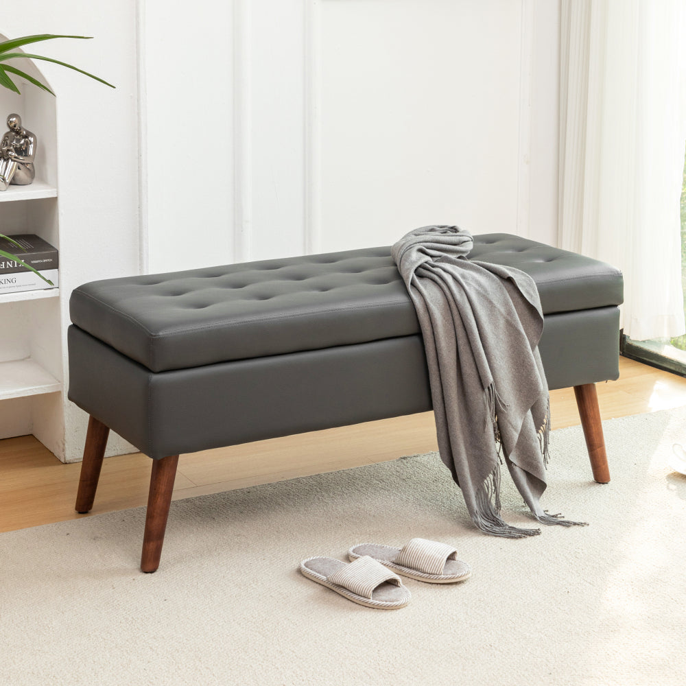 Storage Bench with Storage Bench for Bedroom End of Bed Bench Foot of Bed Bench Entryway Bench Storage Ottoman Bench 43.7" W x 18.1" D Black Linen Bench
