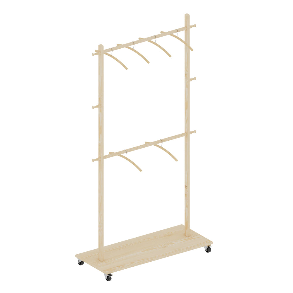 Solid Wood Garment Clothes Drying Rack with 6 Wooden Hangers, Space-Saving Design, Adjustable Shelf, and Wheels for Easy Mobility – Perfect for Bedroom, Living Room, or Entryway