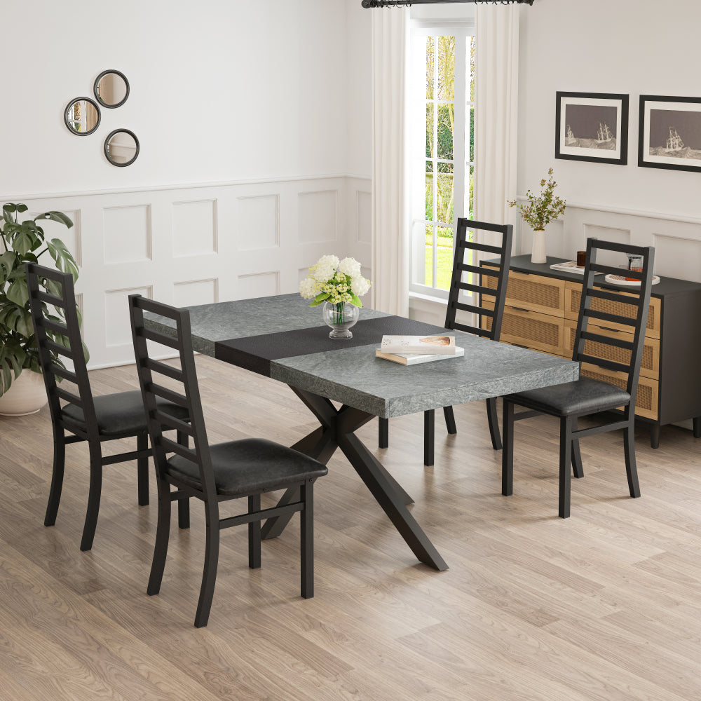 Metal Dining Chairs Set of 2, Steel Legs and PU Leather Seats, High Back Armless Dining Chairs, for Kitchen, Living Room, Black