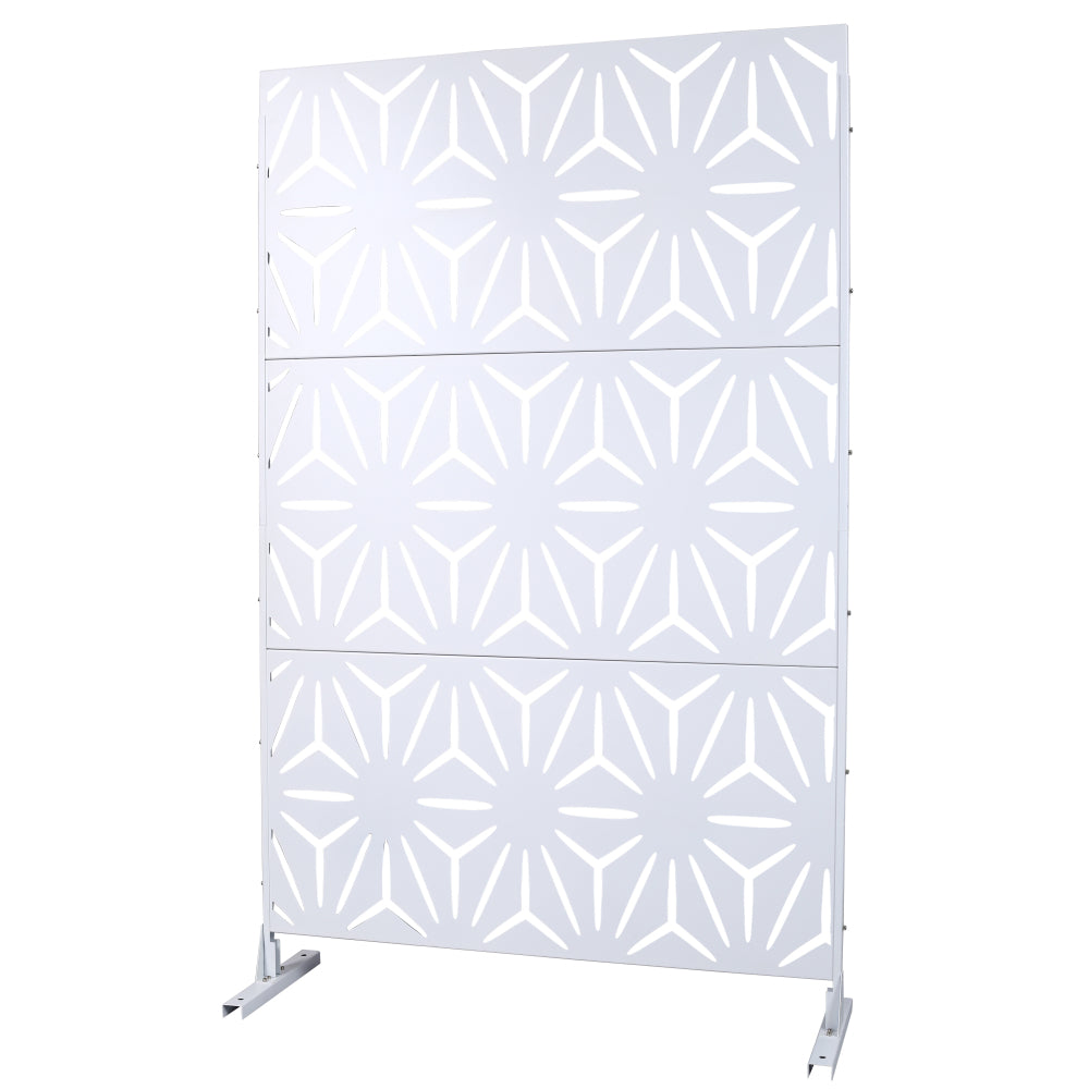 Outdoor & Indoor Privacy Screen Metal Privacy Screen 76" H×48" W, Freestanding Decorative Privacy Screen for Deck Balcony Patio, Privacy Fence Panels for Outside Lawn Garden PS104 WHITE