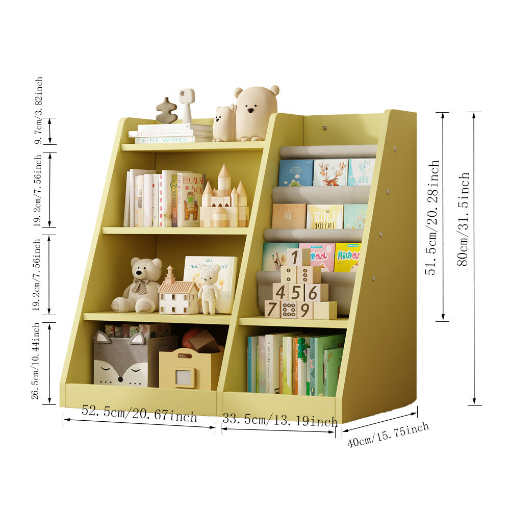 Yellow Wooden Toy Storage Organizer Cabinet Kids Bookshelf Children Bookcase Toddler Baby Sling Book Rack Shelf for Playroom Bedroom Nursery Hallway School Kindergarten Living Roomy
