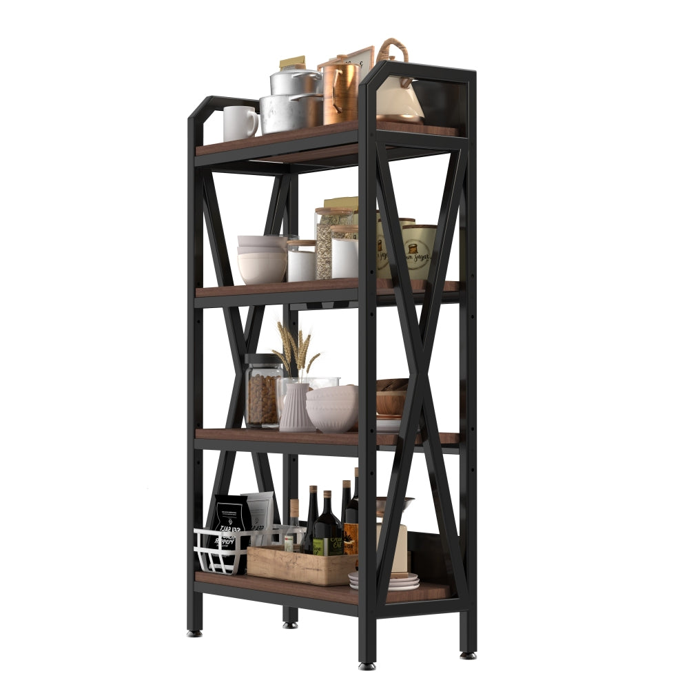56.30'' Bakers Rack 4-Level Storage Shelves Metal and Wooden Kitchen Shelves, Kitchen Organizers and Storage, for Garage, Pantry, Bathroom, Closet ,33.50'' Length