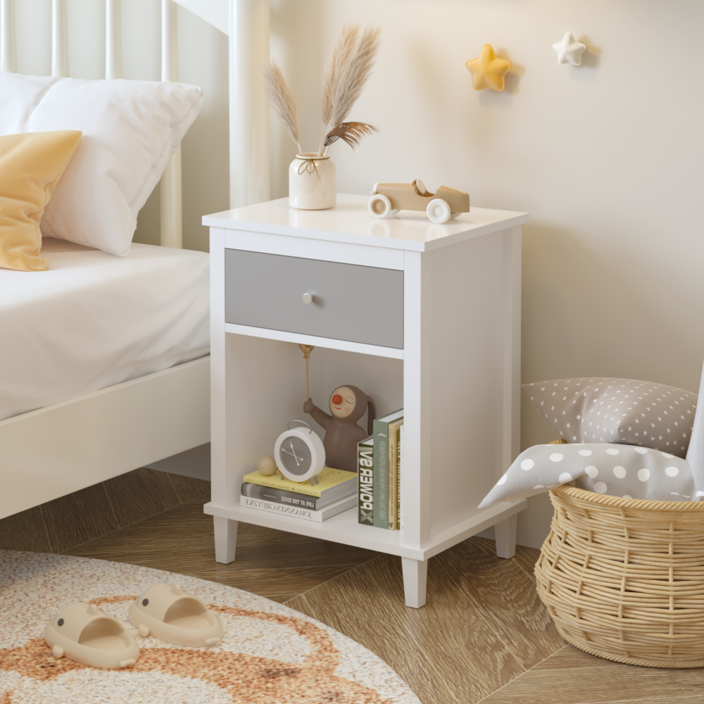 26.77''H Wooden Nightstand with One Drawer One Shelf for Kids, Adults, Pink+Golden handle
