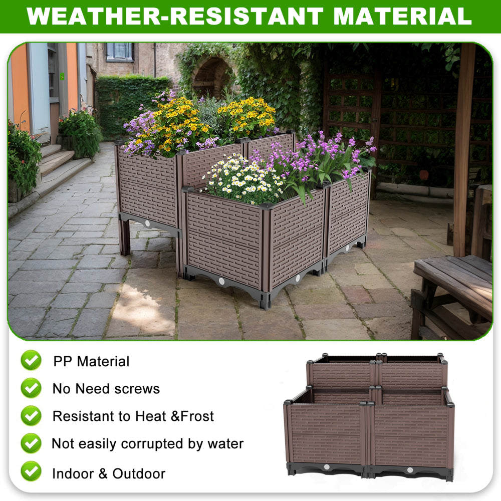 31.5x31.5x19.6in Raised Garden Beds Outdoor, Polypropylene Planter Boxes Outdoor for Vegetables, Flowers, Herbs, Garden Box with Drain Outlet, Heat and Frost Resistance Planters, 440lb Capacity