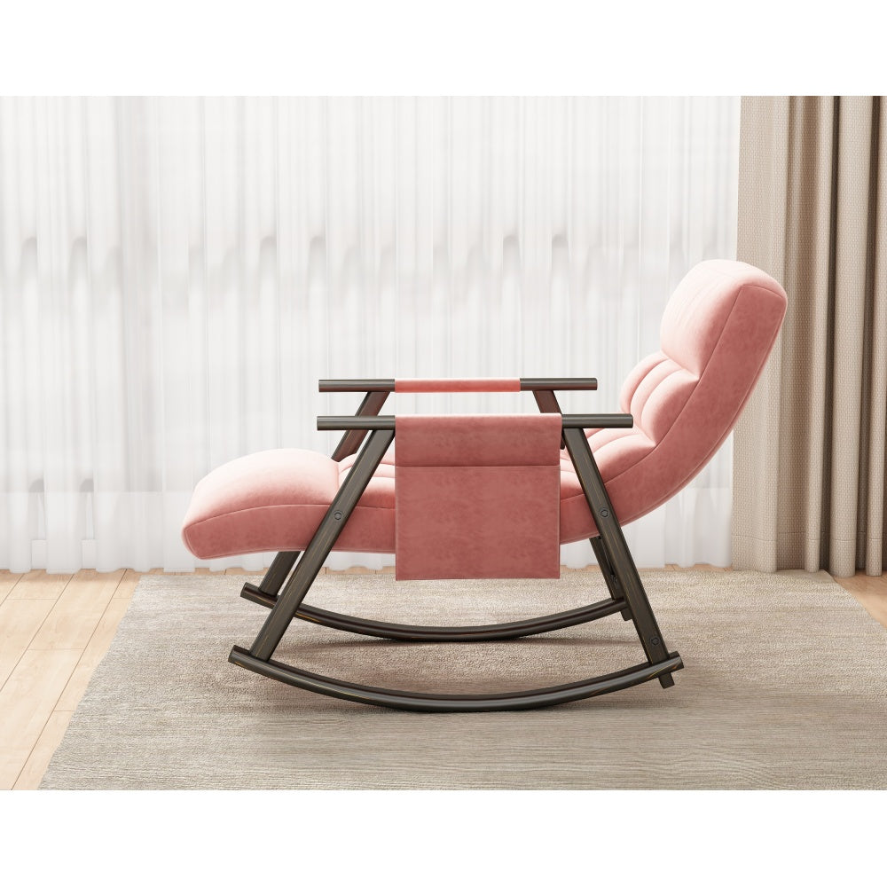 Casual folding rocking chair upholstered, lounge rocking chair adjustable high back and foot rest,side pockets placed in living room bedroom balcony