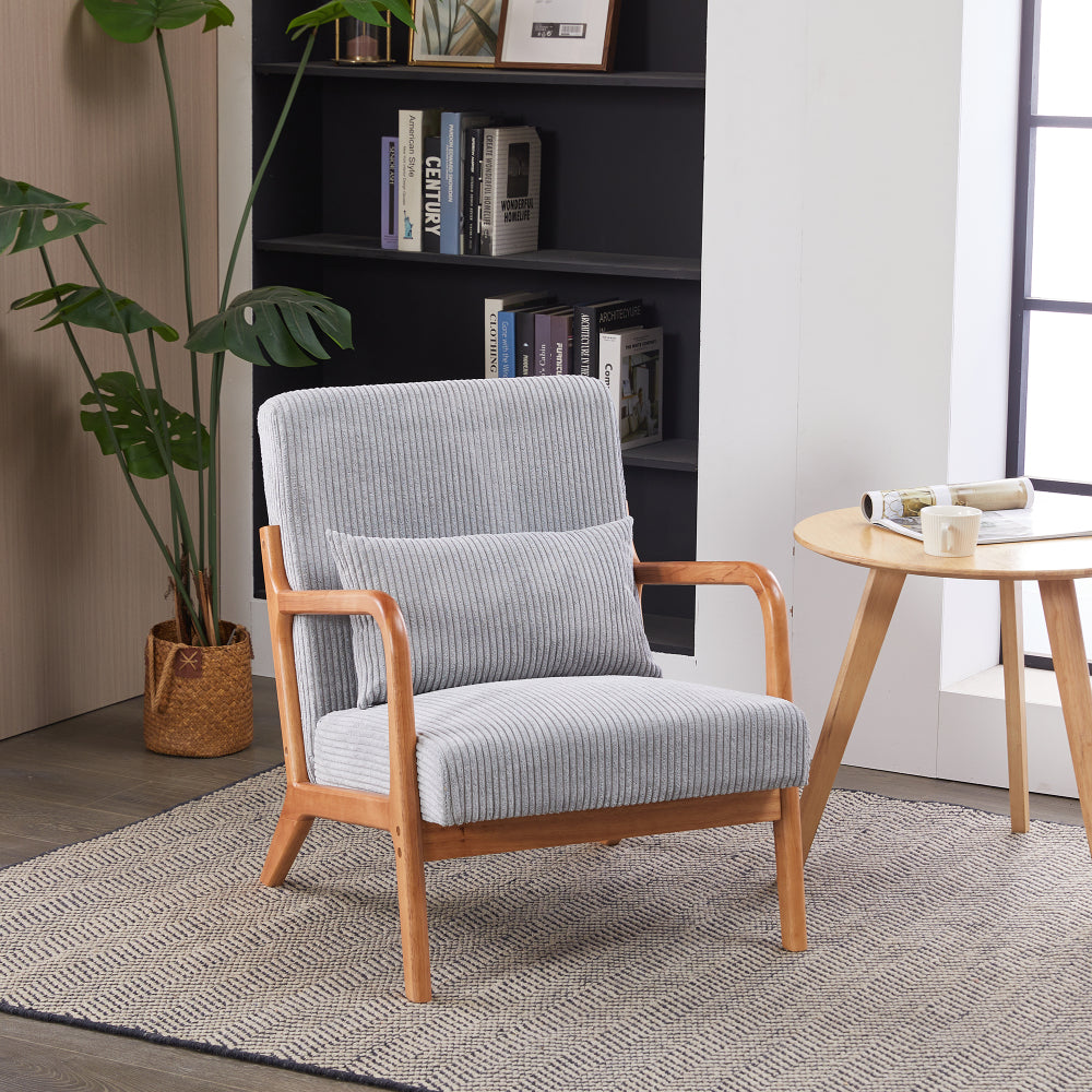 Mid-Century Modern Accent Chair, Arm Chair Living Room Chairs with Pillow Upholstered Reading Chair with Solid Wood Frame & Living Room Bedroom Balcony (beige)