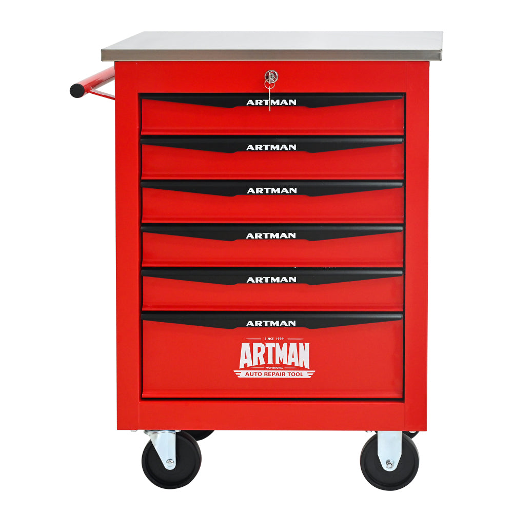 6 Drawers Multifunctional Tool Cart with Wheels,Metal Rolling Tool Cart Storage for Garage Workshop Warehouse Repair Shop--With Stainless Steel Roof- BLACK&BLUE