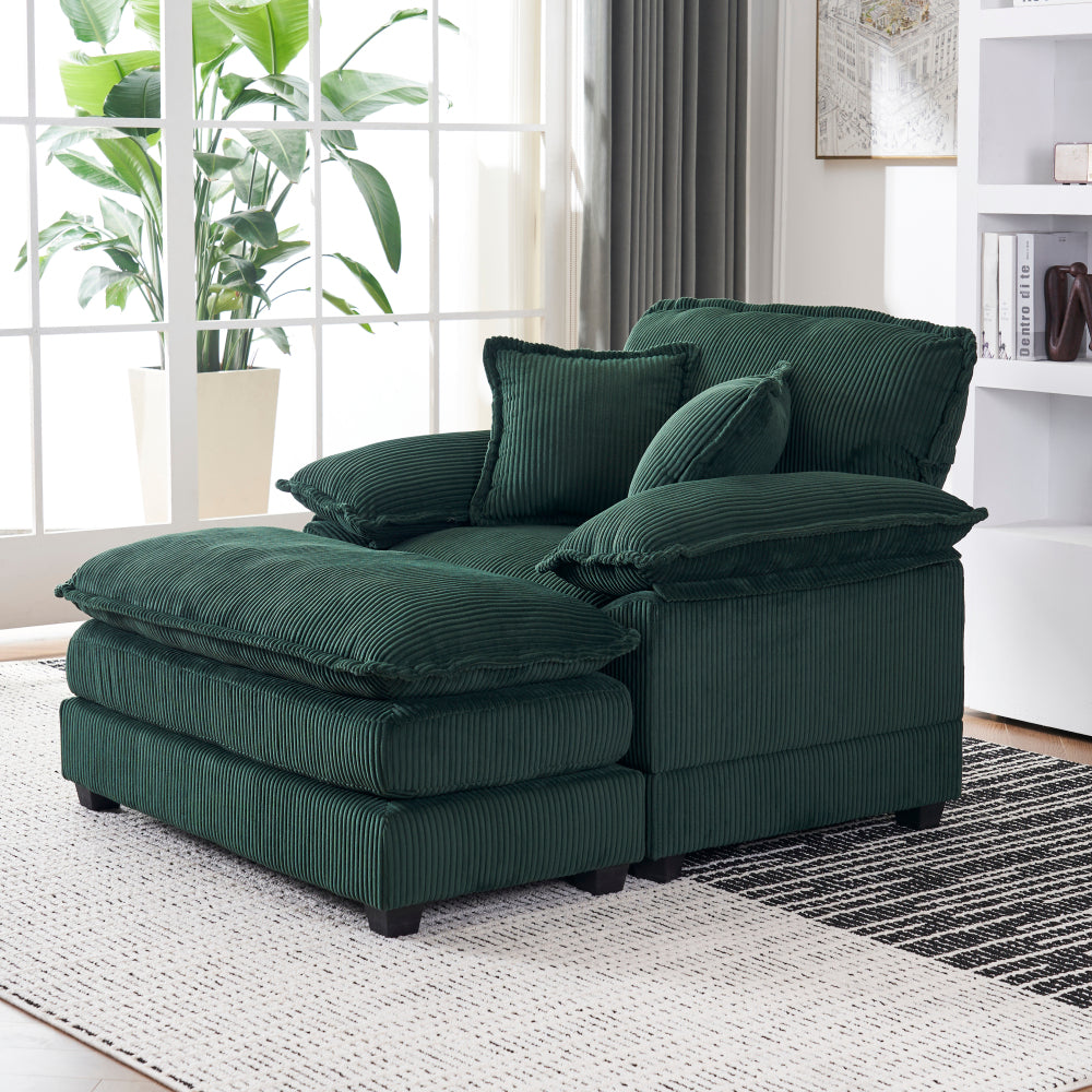 56.3 Inch Corduroy single sofa With 2 toss pillows and a ottoman ,Comfy Sofa- Deep Seat Couch for Living Room