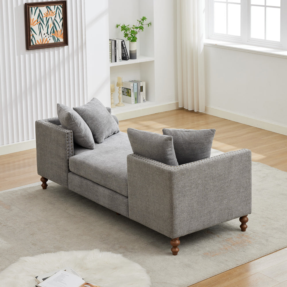 75.2'' Wide Upholstered Chaise Lounge Indoor with Nailheads,Sleeper Sofa Couch With 4 Throw Pillows&2 Bolsters,Daybed with Rubberwood Legs For Living Room,Bedroom, Apartment,Guestroom,Gray Chenille