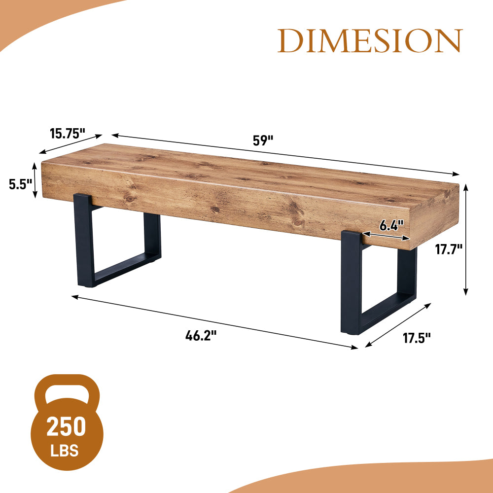 59" Dining Bench, Farmhouse Indoor Kitchen Table Benches, Bed Bench, Industrial Shoe Bench, Entryway Benches