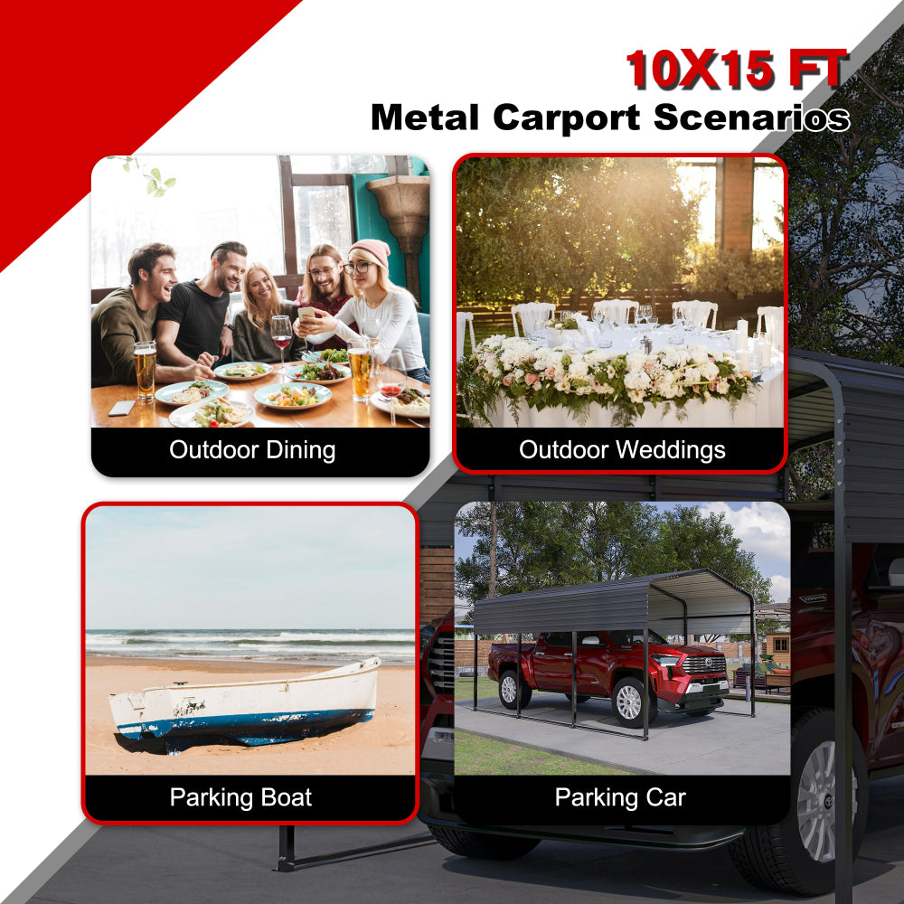 10x15 Metal Carport Carports with Enhanced Base Heavy Duty Garage Outdoor Galvanized Car Shelter for Car, Boats and Truck