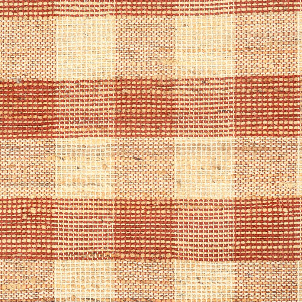 Artisan Hand Woven Jute & Cotton Brown Plaid Rug-5X7 ft