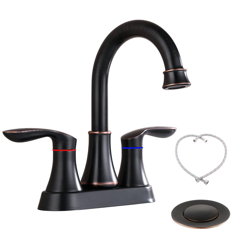 2-Handle 4-Inch Brushed Nickel Bathroom Faucet, Bathroom Vanity Sink Faucets with Pop-up Drain and Supply Hoses