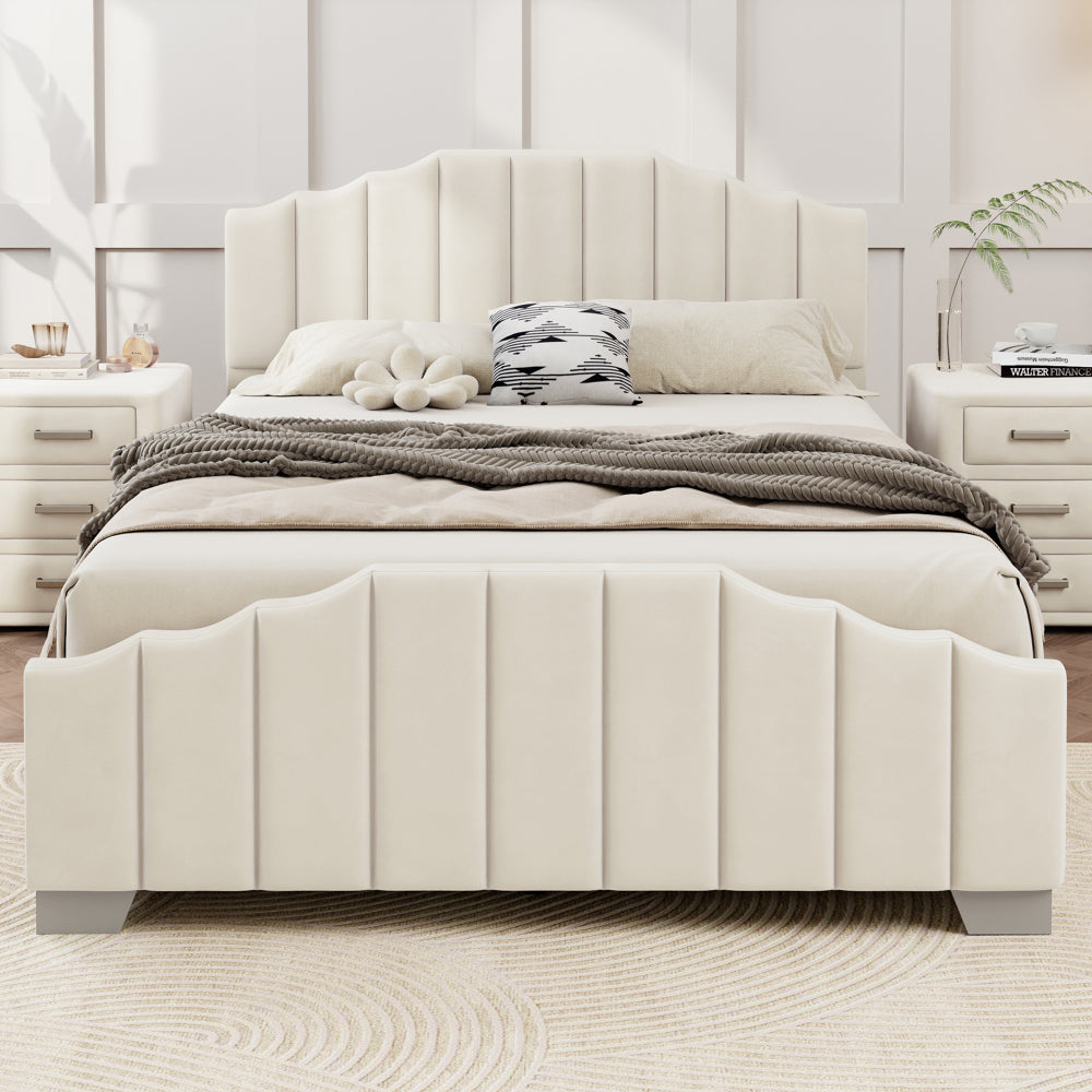 3 Pieces Bedroom Sets Queen Size Velvet Upholstered Platform Bed Vertical Channel Tufted Headboard and Two Three-drawer Nightstands,Pink