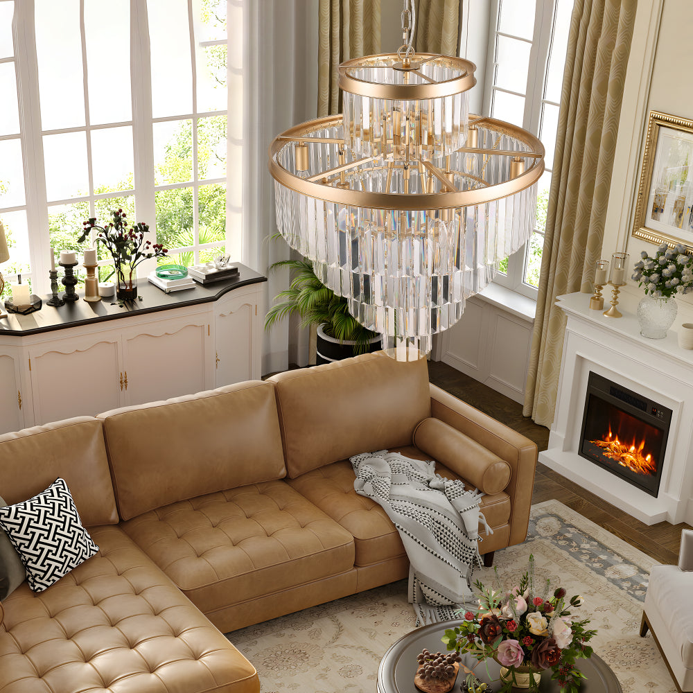 (Same as W1340P188536)Golden Luxury Crystal Chandelier Modern Chandeliers Lights Fixture Hanging Pendant Light Fixture for Dining Room Bedroom Living Room Dia 23.6 Inch-Gold