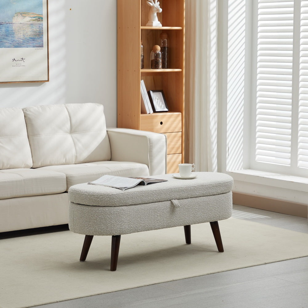 S02 Basics Upholstered Storage Ottoman and Entryway Bench WHITE