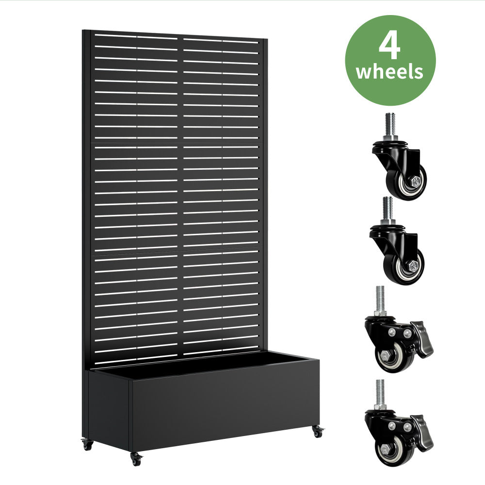 Metal Planter Box with Trellis Raised Garden Bed with 4 wheelsTrellis & Privacy Screen for Climbing Plants, Vegetables, Vines