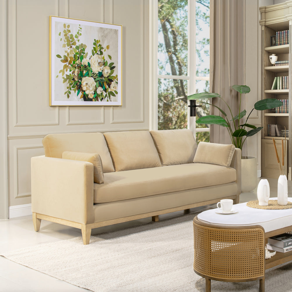 Knox 89" Modern Farmhouse Reversible Chaise Sectional Sofa, French Beige Performance Velvet