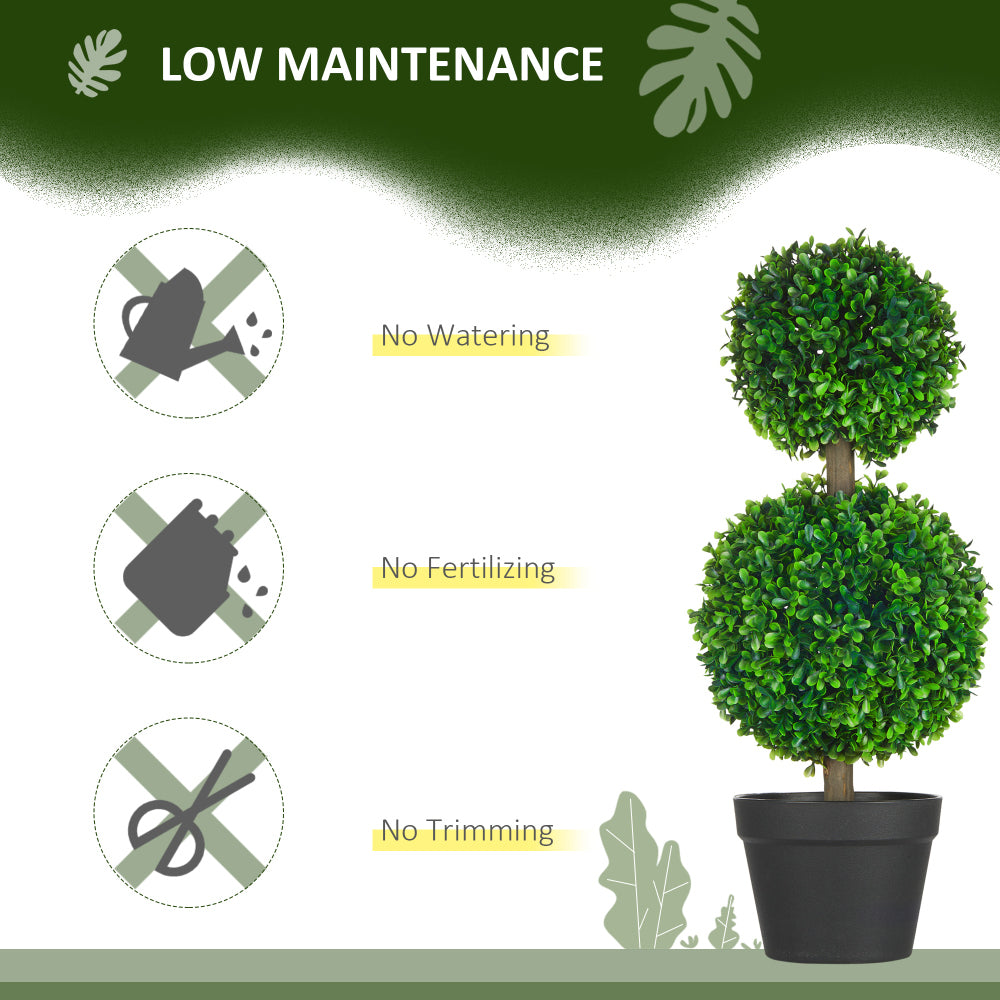 HOMCOM Artificial Plant for Home Decor Indoor & Outdoor Fake Plants Artificial Tree in Pot, 2 Ball Boxwood Topiary Tree for Home Office, Living Room Decor, Green
