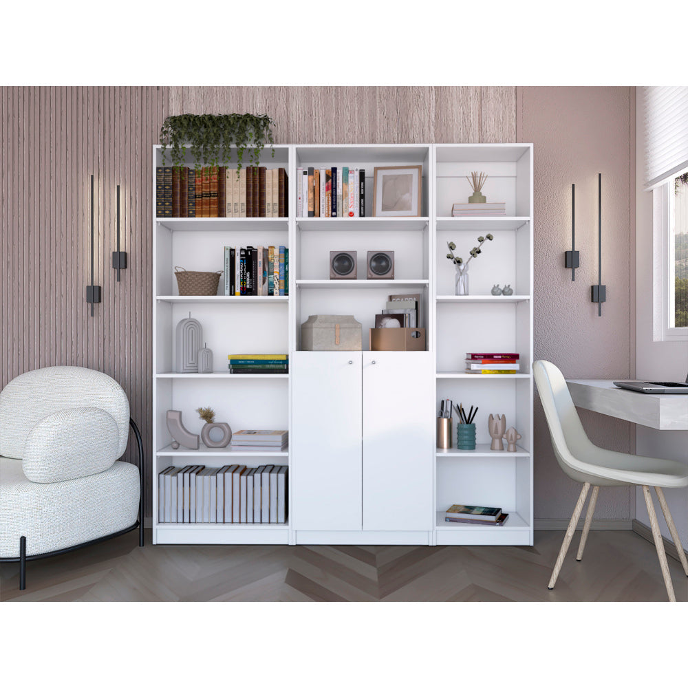 Dupree 3 Piece Home Bookcase set, 67" Wide with 14 Shelves , Living Room Set Set White