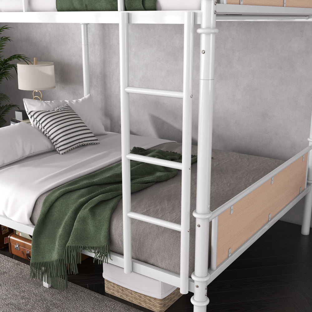 Twin XL over Twin XL Metal Bunk Bed, Industrial Detachable Bunkbeds with Safety Guard Rails for Teens, White(Expect Arrival Date 2025/6/18)