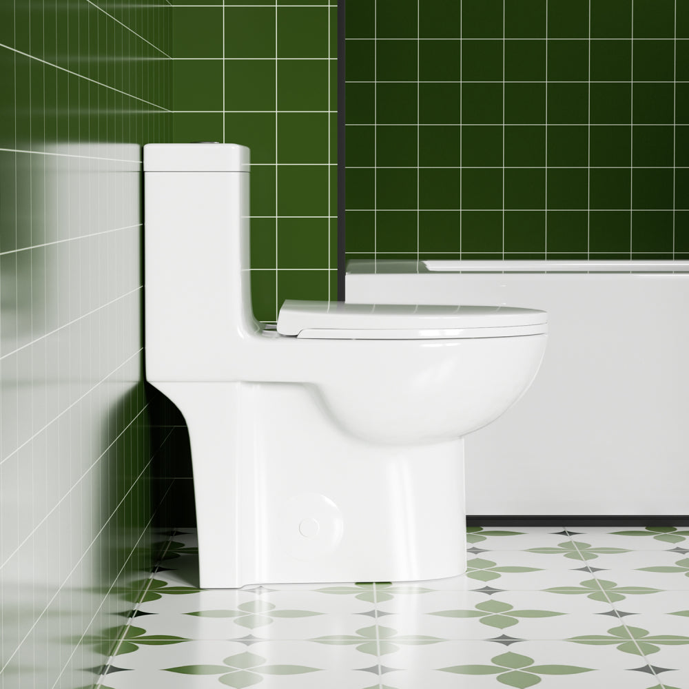 1.1/1.6 GPF Tornado Flush One-Piece Toilets for bathrooms,Button on the Tank top,Water-Saving Elongated Comfort Height Floor Mounted, Soft Closing Seat,Powerful Dual Flush MAP 1000g,Gloss White GW-003