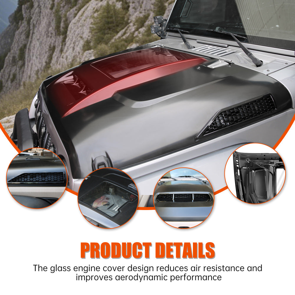 Replacement Hood Vented Heat Dispersion for 2007-2018 Jeep Wrangler JK JKU Hood Upgrade
