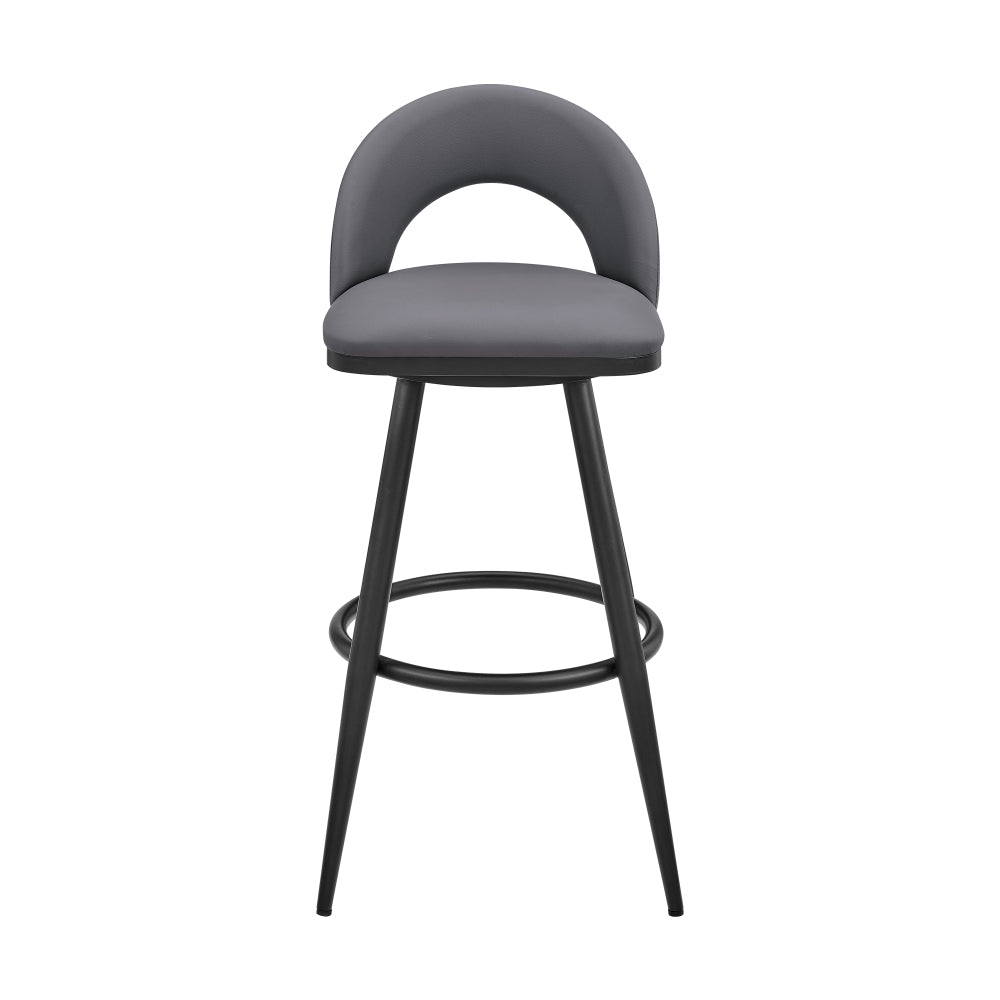 Charlotte Swivel Bar Stool in Black Metal with Gray Faux Leather