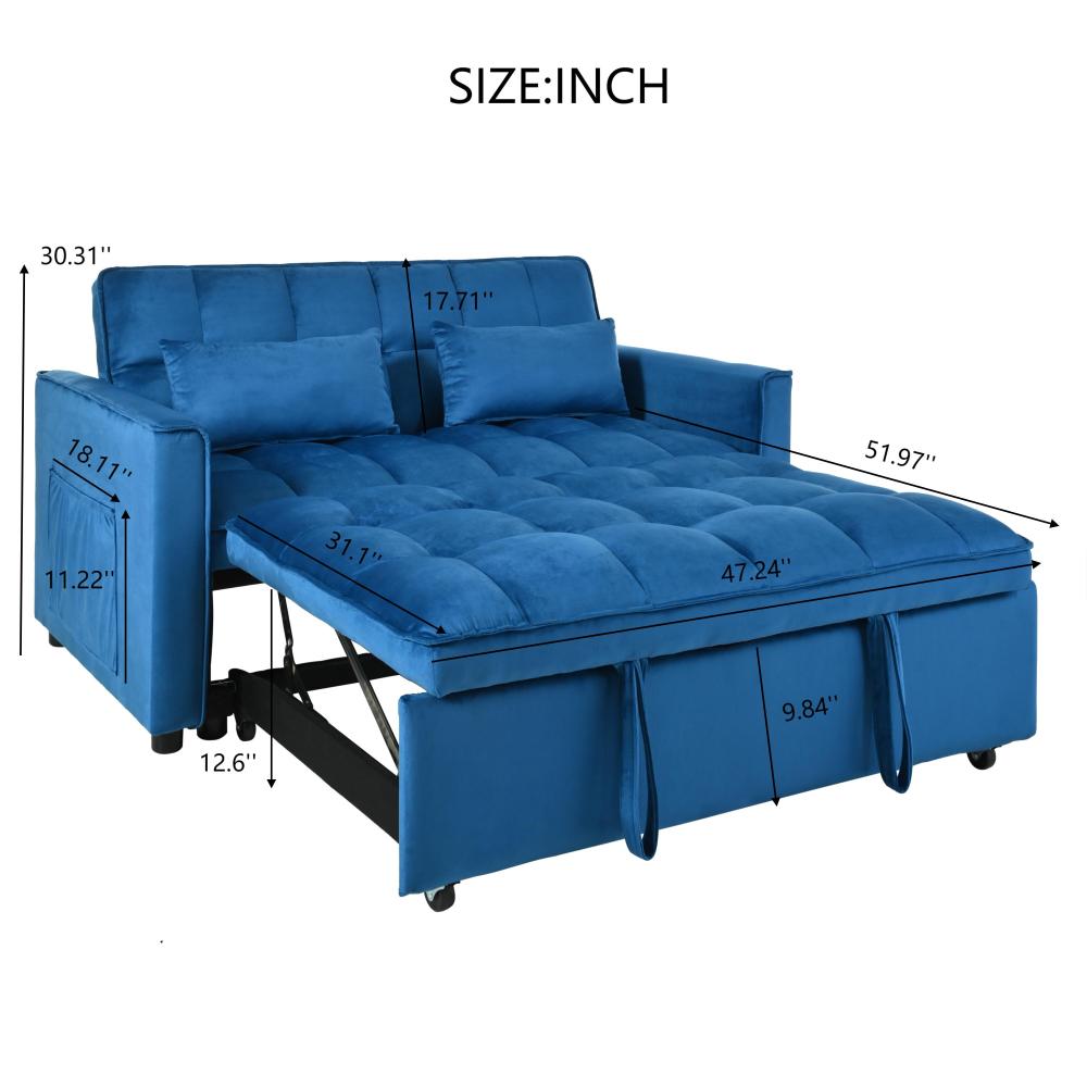 Convertible Sofa Bed,3-in-1 Pull Out Couch Bed with Reclining Backrest and Pillows,Sofa Bed Chair Full Convertible Sleeper Loveseat for Living Room, Home or Office(Blue)