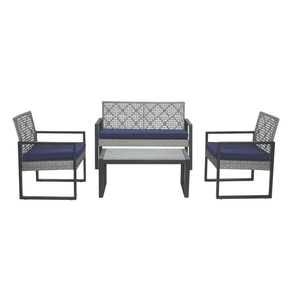 4-Piece Patio Furniture Set Outdoor Balcony Porch Garden Backyard Lawn Furniture Acacia Wood Table Top, Morden Black and Light Brown