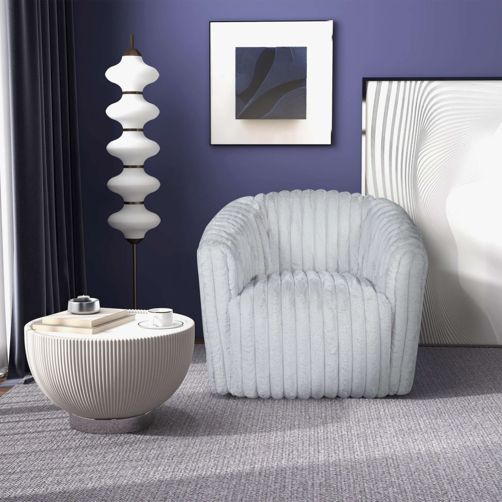 Mira White Velvet Swivel Chair