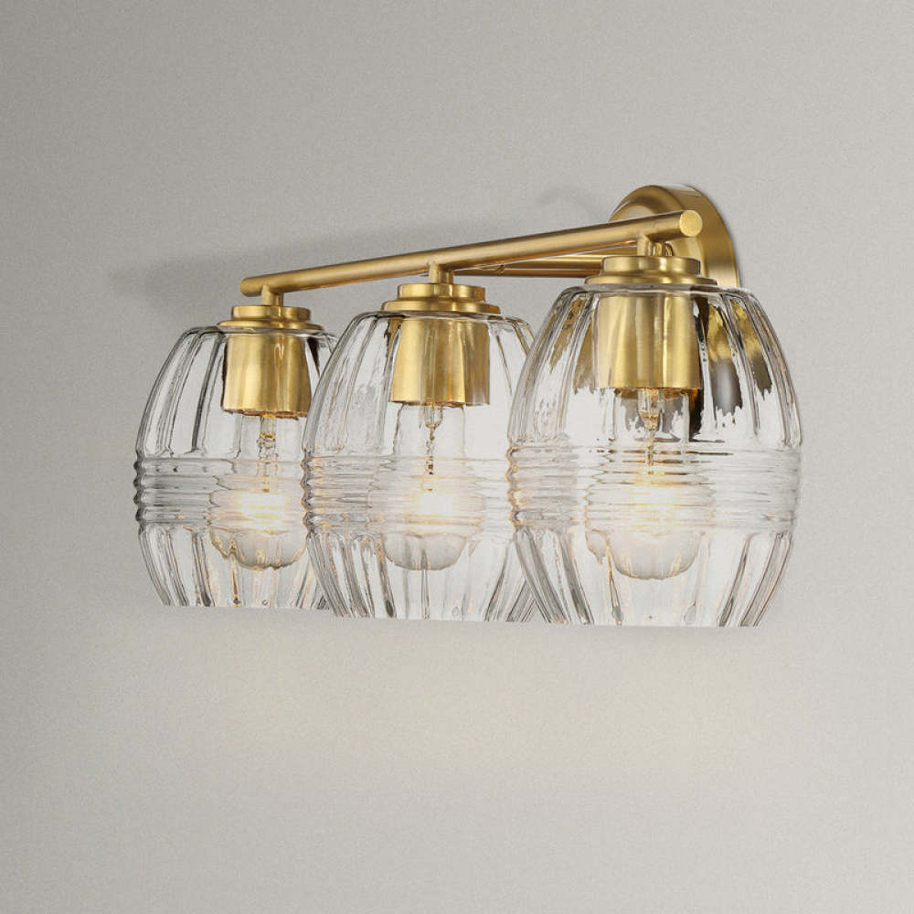 Luster Three Lights Vanity With Clear Glass for Bathrooms above Mirror Wall Lamp - Satin Brass