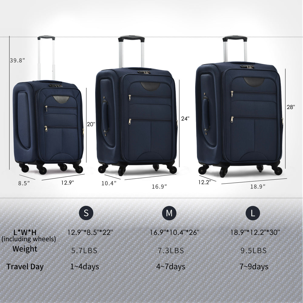 Softside Luggage Expandable 3 Piece Set Suitcase Upright Spinner Softshell Lightweight Luggage Travel Set