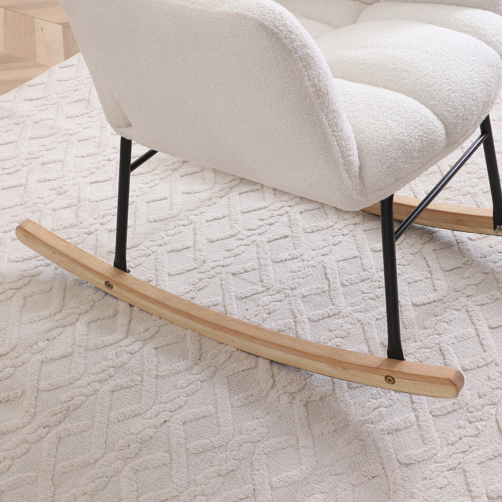 Rocking Chair Teddy Upholstered Glider Rocker Rocking Accent Chair Padded Seat with High Backrest Armchair Comfy Side Chair for Living Room Bedroom Offices BEIGE
