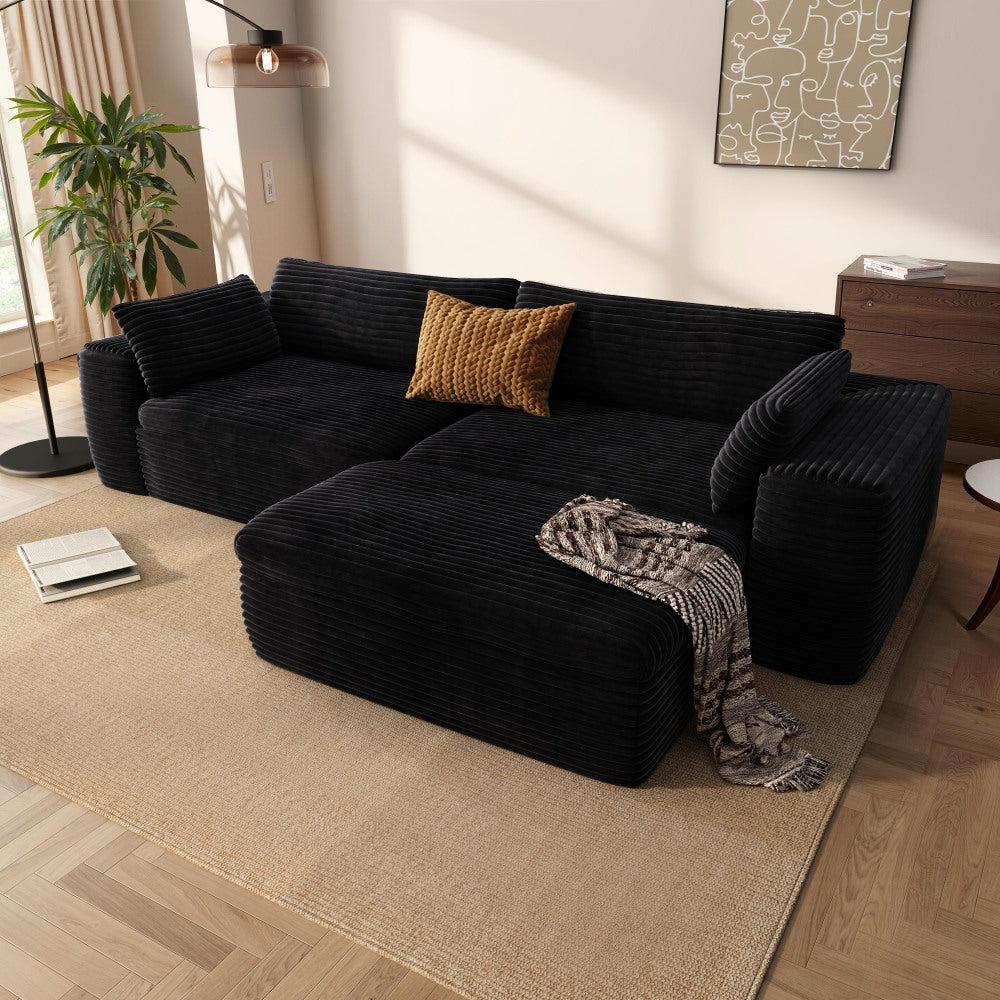 Cloud Sectional Couch with L-Shape Chaise,Modern Modular Sofa with Deep Seat, Upholstered Couches for Living Room Bedroom,No Assembly Required, Black (Corduroy Fabric)