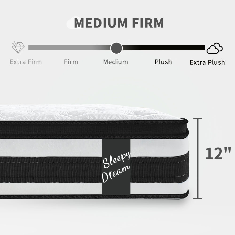 12 Inch KING Size Hybrid Mattress Individual Pocket Spring Oeko-Tex 100 Breathable Memory Foam Knitted Cover CertiPUR-US
