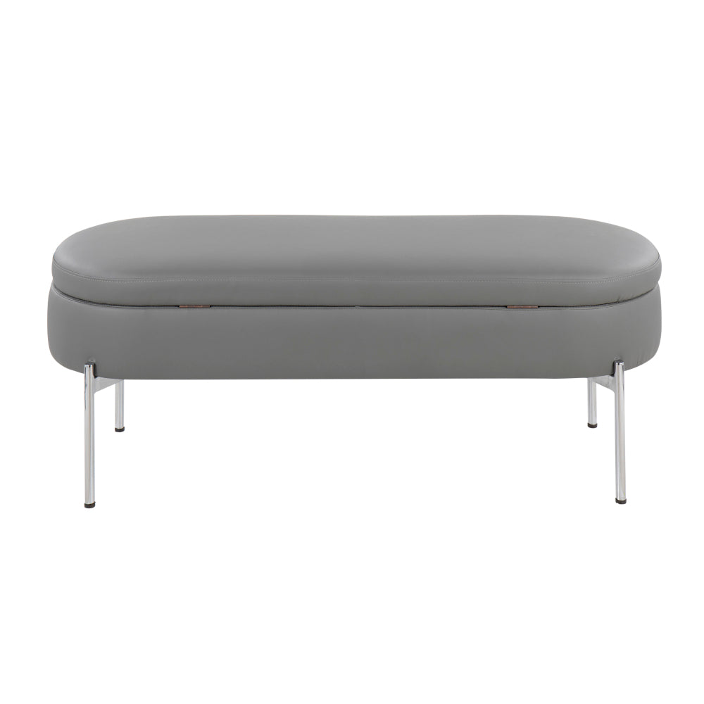 Chloe Contemporary/Glam Storage Bench in Chrome Metal and Grey Faux Leather by LumiSource